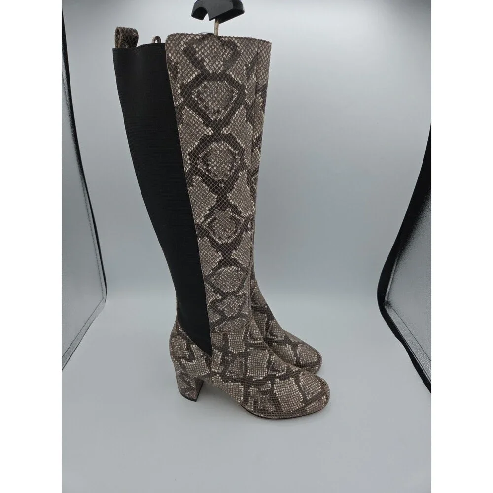 Donald Pliner Womens SZ 6.5 Snake Print Riding Boot Block Heel Boots EUC Parley